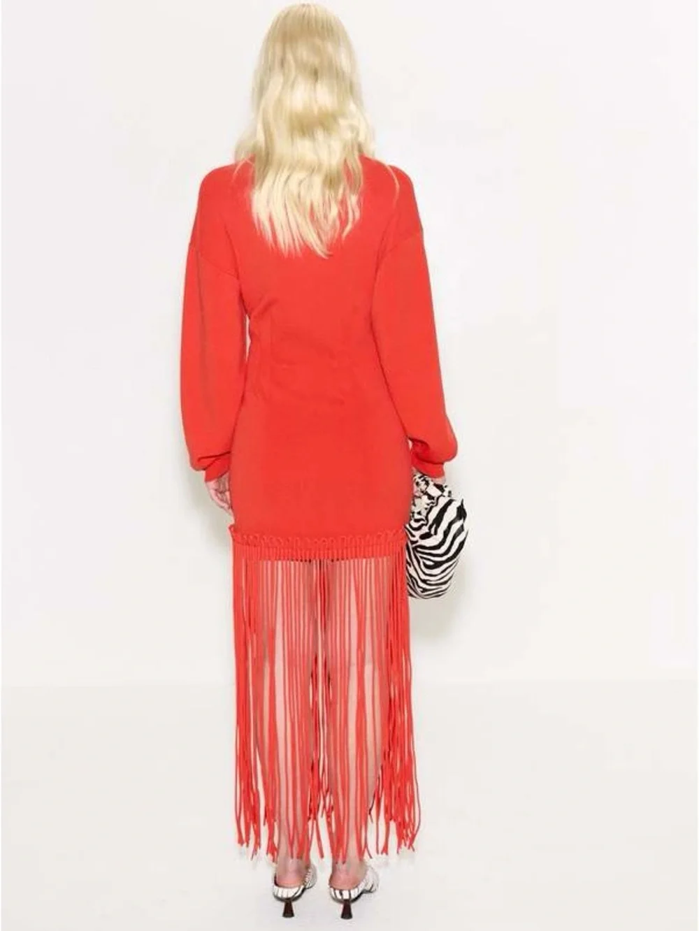 Simon Miller Wallis Knit Fringe Dress in Coral Red - Picture 4 of 5